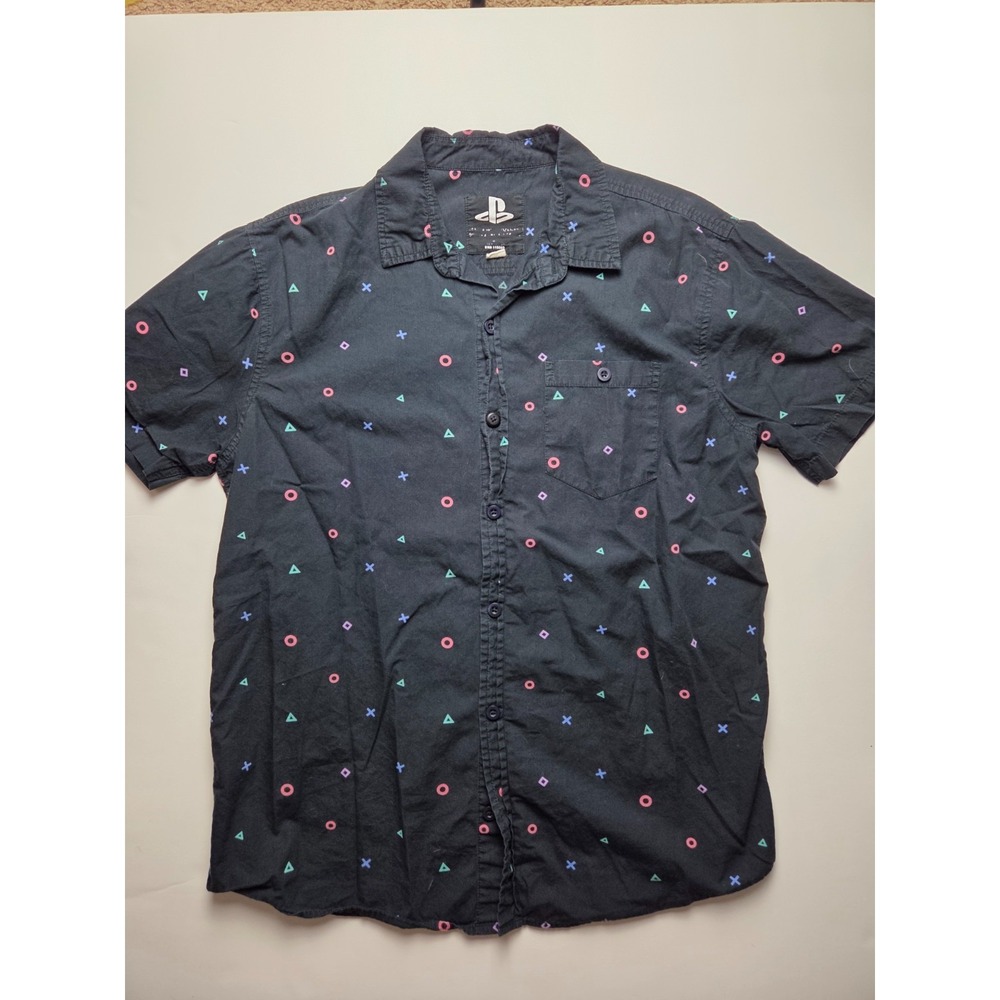 Sony Playstation Mens' Controller Icon Allover Print Woven Button Up Shirt